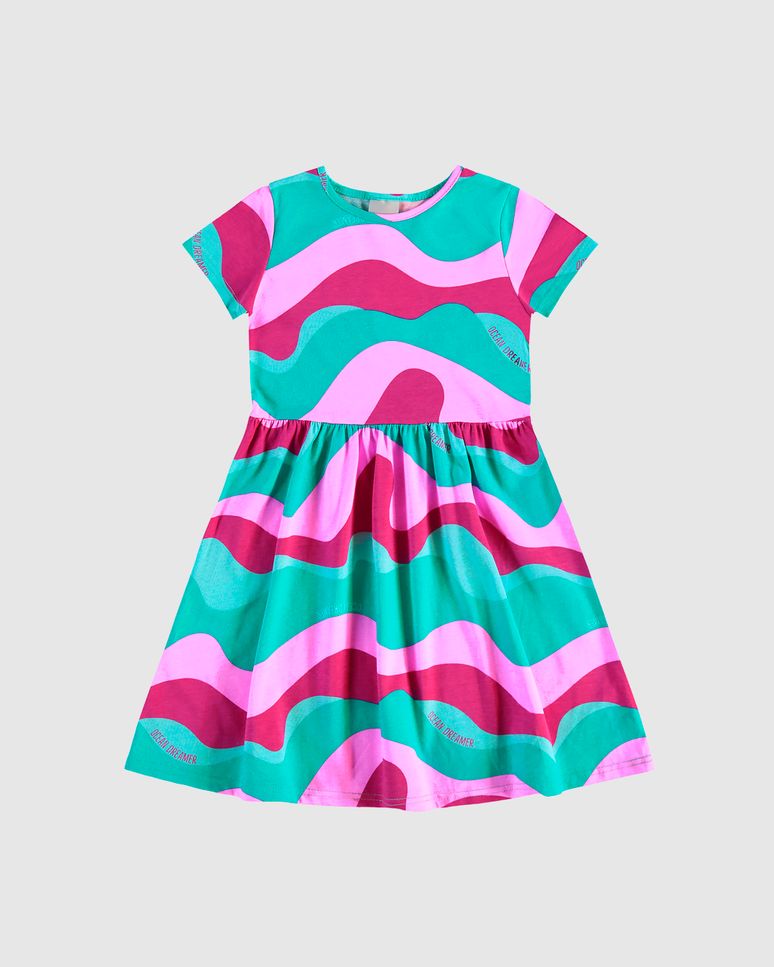 Vestido Infantil Evasê Manga Curta Estampado Em Algodão Malwee Kids