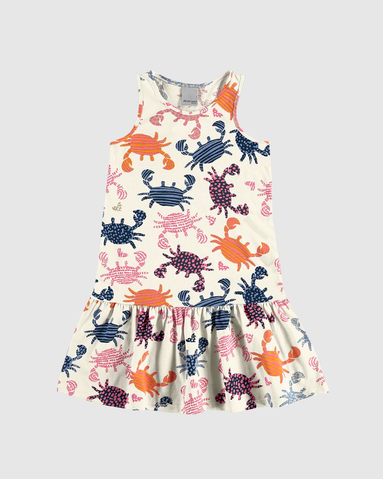 Vestido Infantil Barra Franzida Estampado Em Algodão Malwee Kids