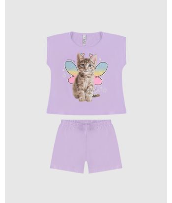 Pijama Infantil Menina Blusa Estampa Gatinho Em Algodão Malwee Kids