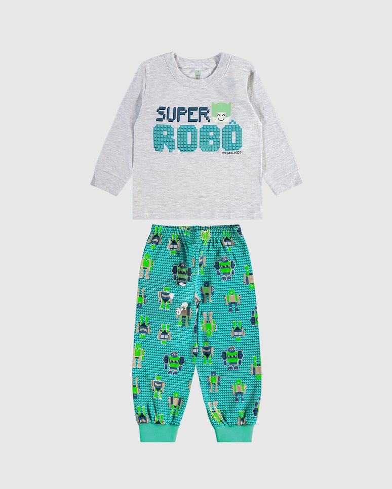 Pijama Longo Infantil Menino Calça Estampada Em Algodão Malwee Kids