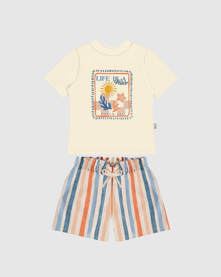 Conjunto Infantil Menina Life Is A Wave, Catch It Em Algodão Malwee Kids