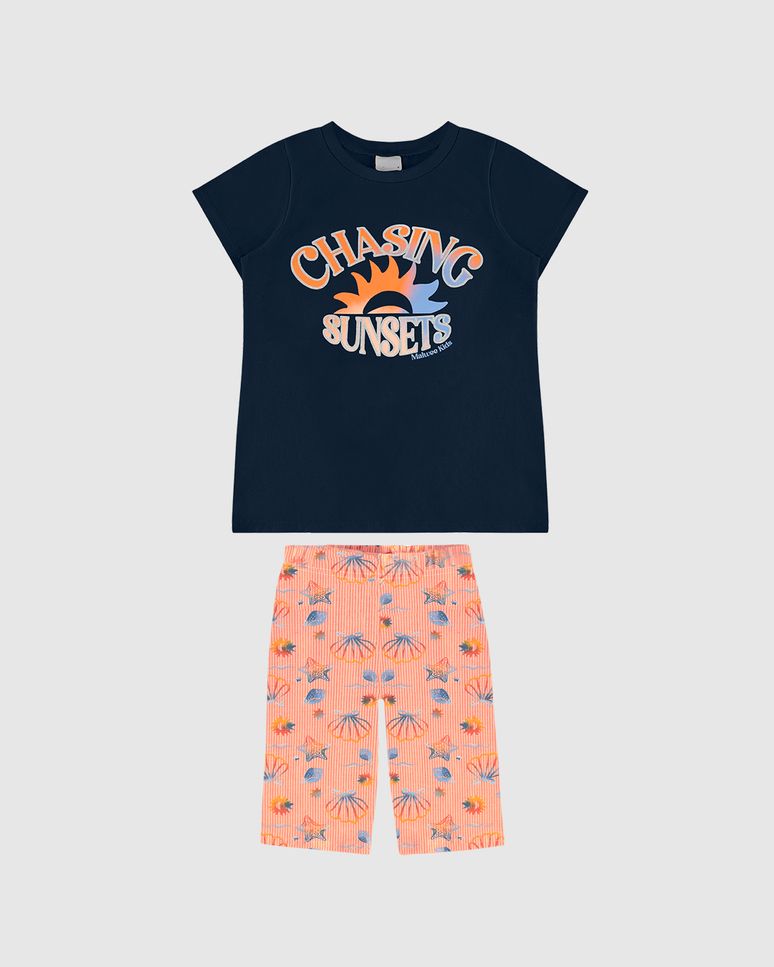 Conjunto Infantil Menina Bermuda Ciclista Estampada Em Algodão Malwee Kids