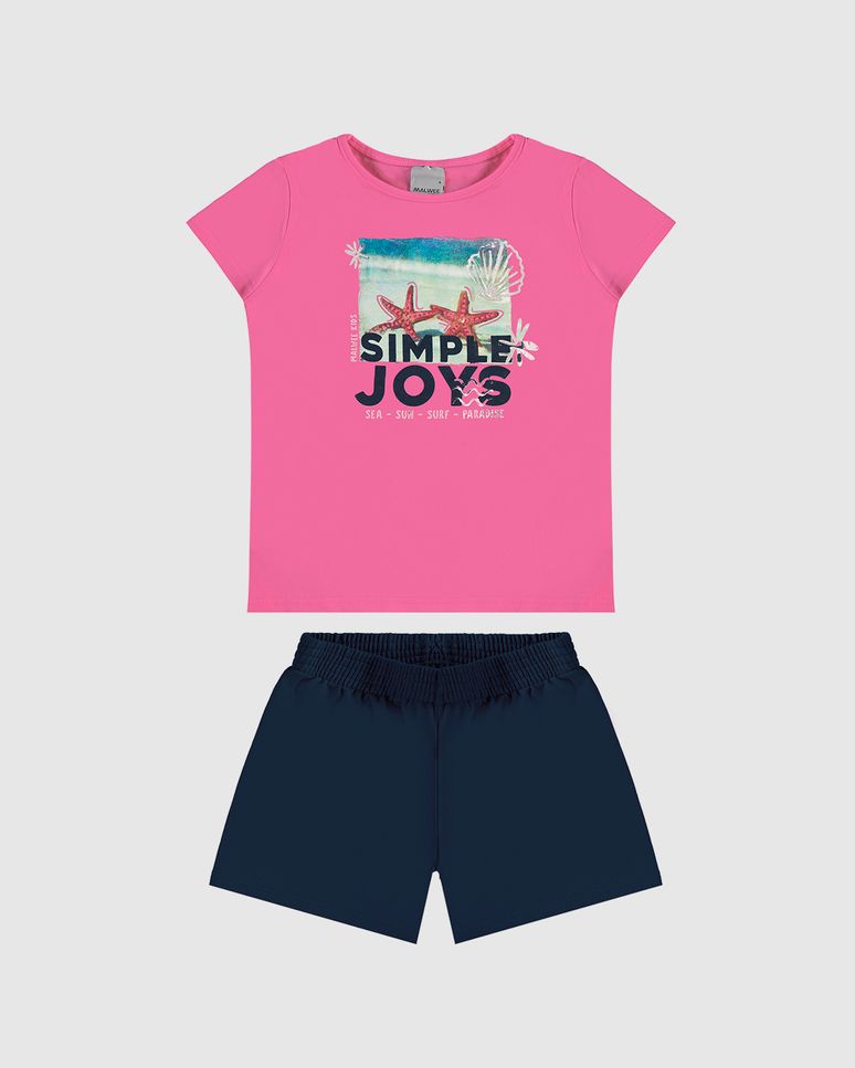 Conjunto Infantil Menina Blusa Manga Curta E Shorts Em Algodão Malwee Kids