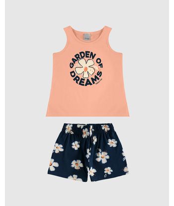 Conjunto Infantil Menina Regata E Shorts Estampado Em Algodão Malwee Kids