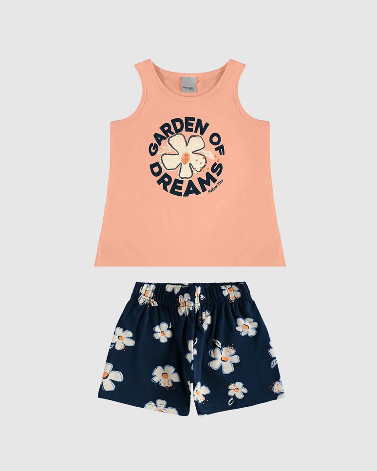 Conjunto Infantil Menina Regata E Shorts Estampado Em Algodão Malwee Kids