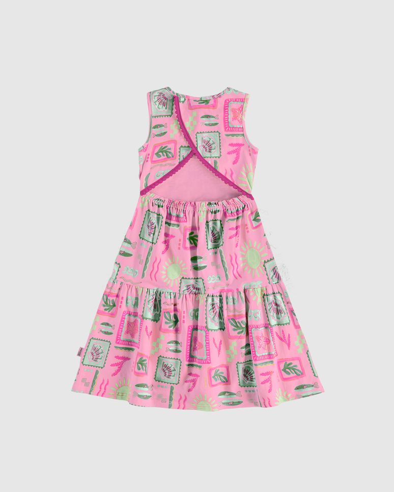 Vestido Infantil Midi Estampado Detalhe Costas Vazado Em Algodão Malwee Kids