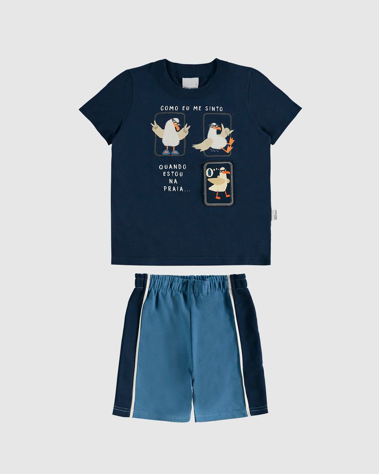Conjunto Infantil Menino Camiseta Com Aplique Interativo Malwee Kids