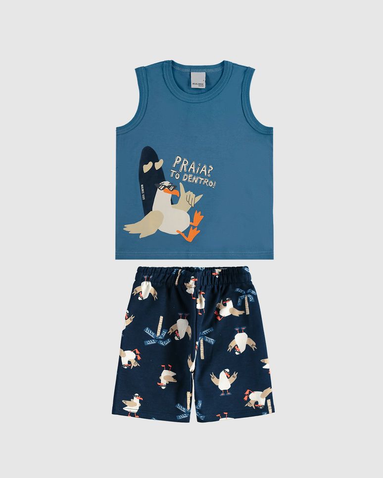 Conjunto Infantil Menino Regata E Bermuda Estampada Em Algodão Malwee Kids