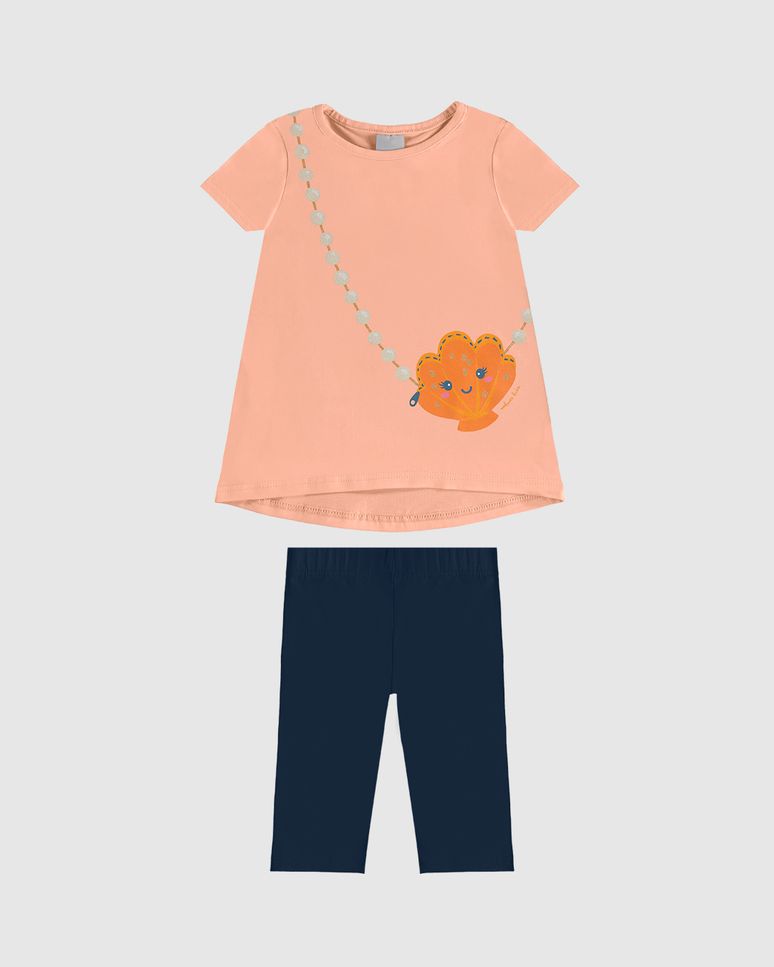 Conjunto Infantil Menina Blusa Estampa Com Glitter Em Algodão Malwee Kids