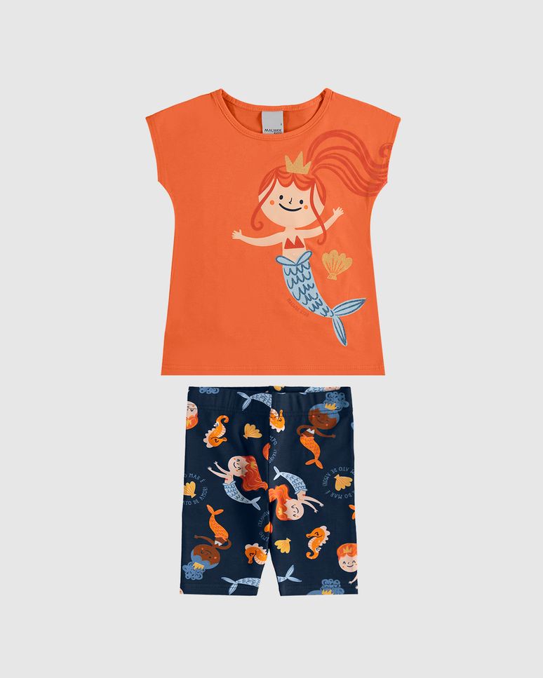 Conjunto Infantil Menina Estampa Sereia Em Algodão Malwee Kids