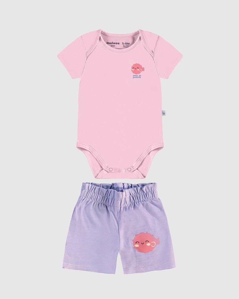 Conjunto Infantil Menina Amor De Peixinho Body E Shorts Malwee Kids