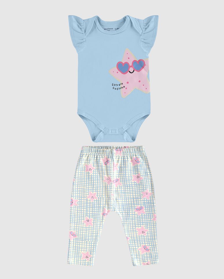 Conjunto Infantil Menina Body Estrela Fofinha + Calça Em Algodão Malwee Kids