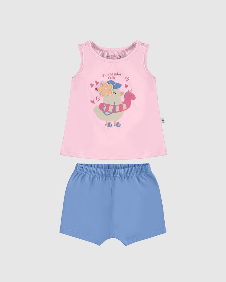 Conjunto Infantil Menina Regata Gaivotinha Feliz Em Algodão Malwee Kids