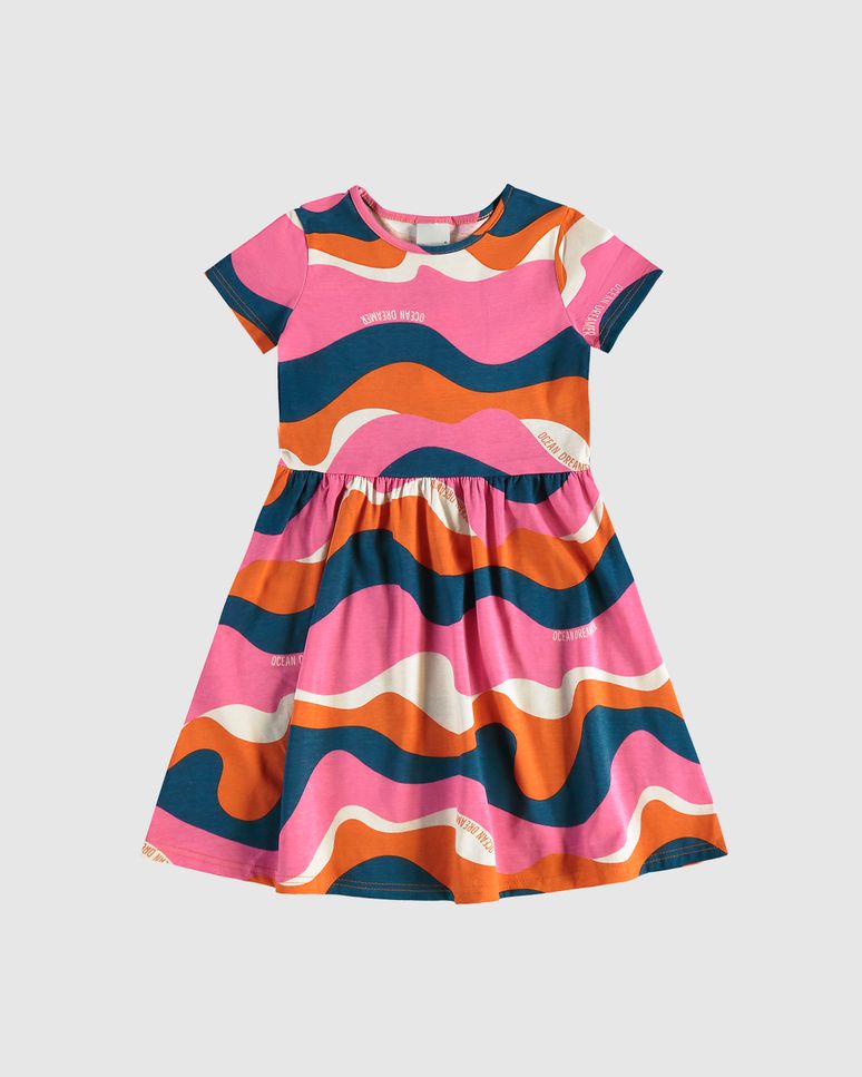 Vestido Infantil Evasê Manga Curta Estampado Em Algodão Malwee Kids