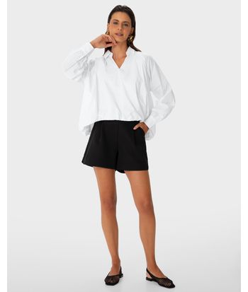 Camisa Feminina Balonê Gola V E Manga Longa Em Tricoline - ENFIM