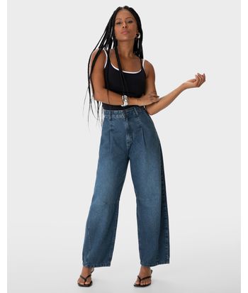 Calça Feminina Barrel Cintura Média Em Jeans 100% Algodão - ENFIM