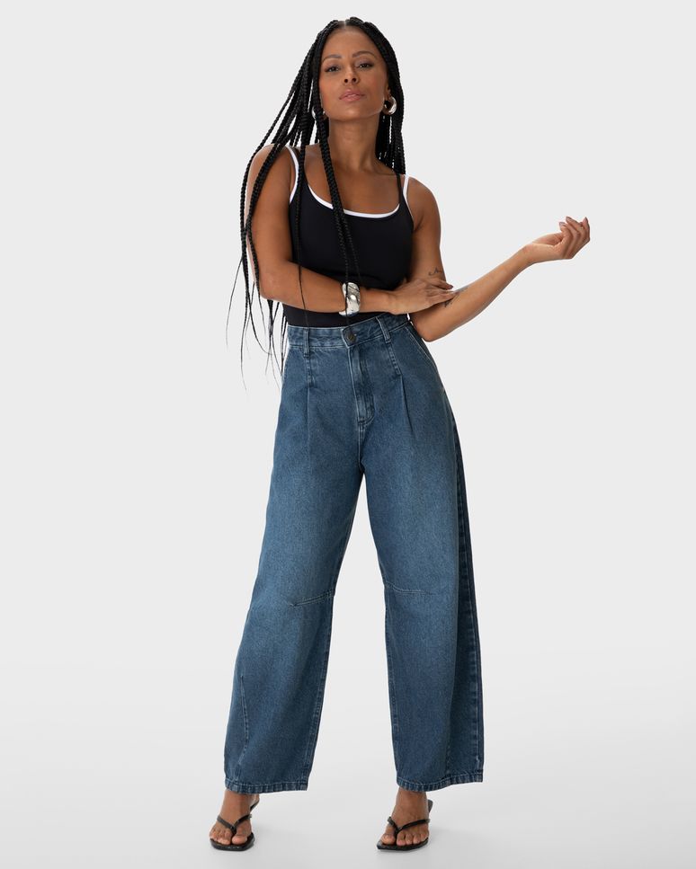 Calça Feminina Barrel Cintura Média Em Jeans 100% Algodão - ENFIM