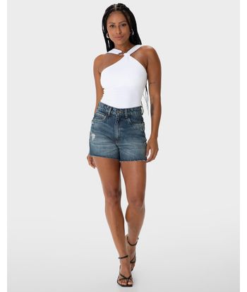 Shorts Feminino Hot Pant Detalhe Puídos Em Jeans 100% Algodão - ENFIM
