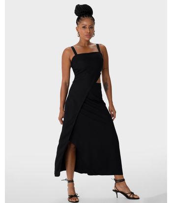 Vestido Midi Feminino Evasê Detalhe Cut Out Em Crepe De Viscose - ENFIM