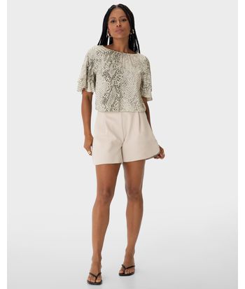 Blusa Ampla Feminina Snake Print Manga Curta Franzidos Em Viscose - ENFIM