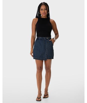 Shorts Saia Feminino Evasê Cintura Média Em Jeans 100% Algodão - ENFIM