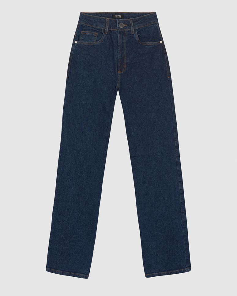 Calça Feminina Reta Cintura Alta Bolso Funcional Em Jeans Stretch - ENFIM