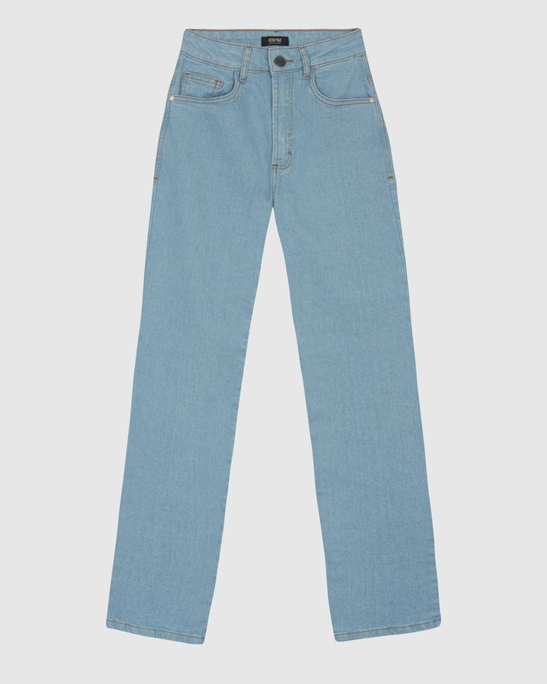 Calça Feminina Reta Cintura Alta Bolso Funcional Em Jeans Stretch - ENFIM
