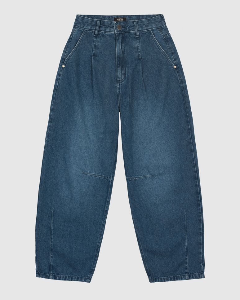 Calça Feminina Barrel Cintura Média Em Jeans 100% Algodão - ENFIM