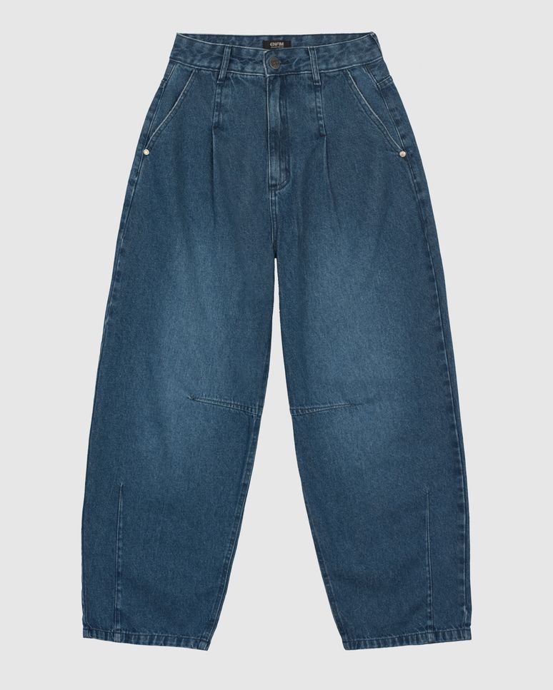 Calça Feminina Barrel Cintura Média Em Jeans 100% Algodão - ENFIM