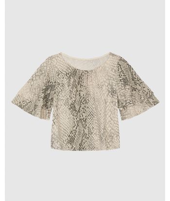 Blusa Ampla Feminina Snake Print Manga Curta Franzidos Em Viscose - ENFIM