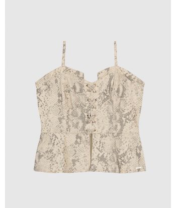 Blusa Feminina Peplum Amarração Snake Print Em Sarja - ENFIM