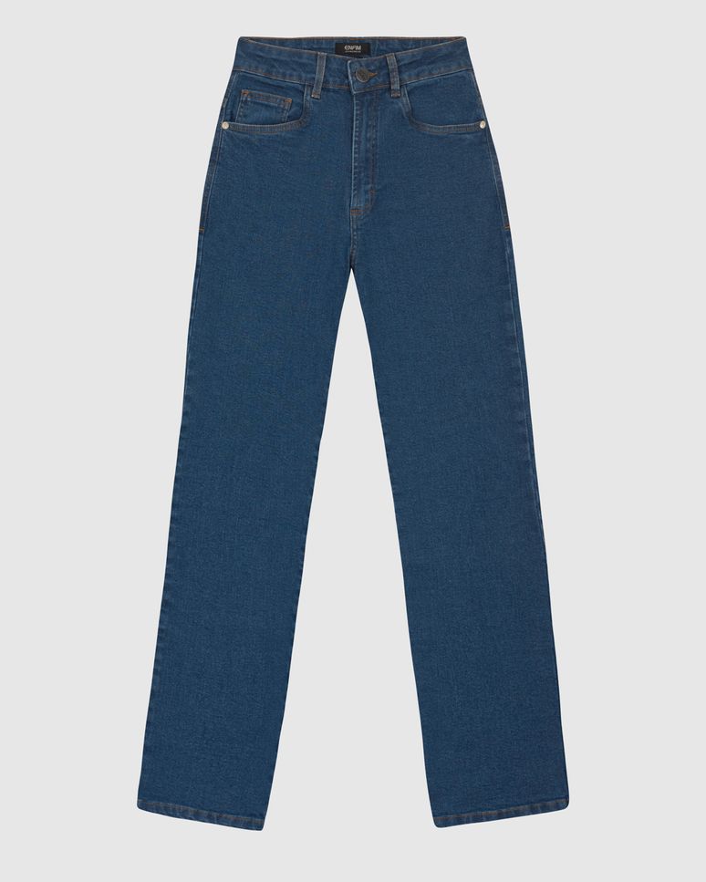 Calça Feminina Reta Cintura Alta Bolso Funcional Em Jeans Stretch - ENFIM