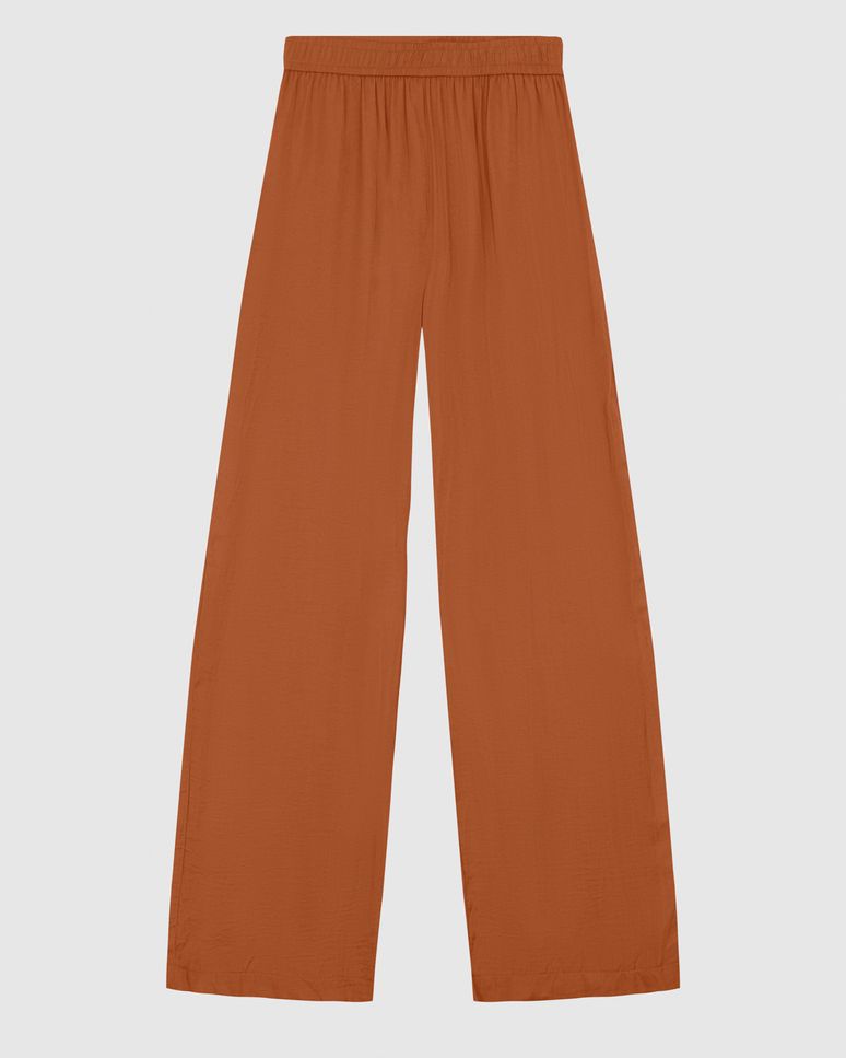 Calça Wide Leg Feminina Bolso Funcional Em Tecido Acetinado - ENFIM