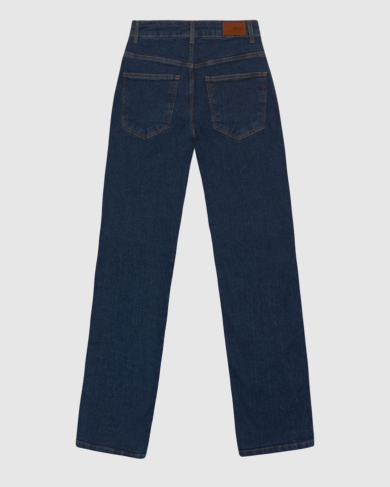 Calça Feminina Reta Cintura Alta Bolso Funcional Em Jeans Stretch - ENFIM