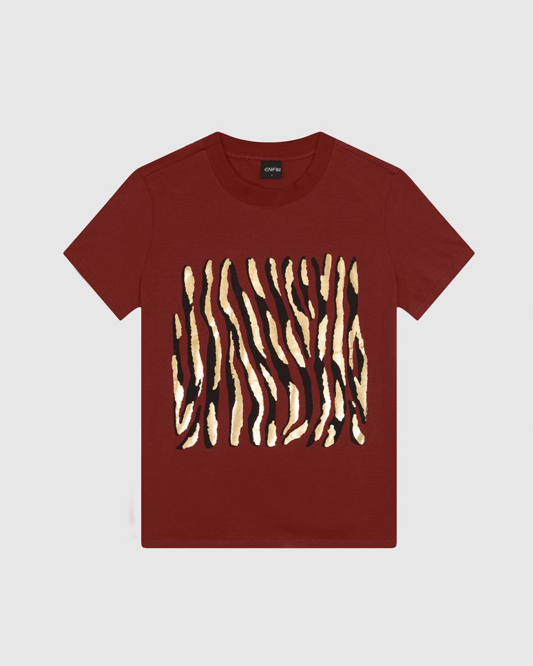 T-Shirt Feminina Slim Estampa Foil Animal Print Em Algodão - ENFIM
