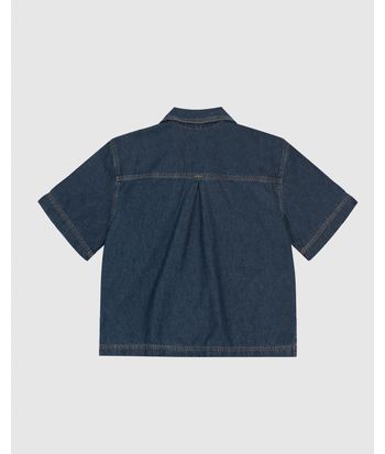 Blusa Ampla Feminina Gola V Bolso Frontal Em Jeans Leve - ENFIM