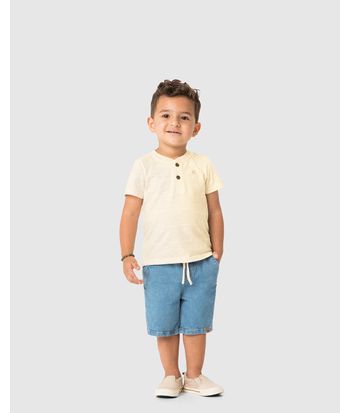 Conjunto Menino Camiseta Peitilho Frontal Em Malha Texturizada - Carinhoso