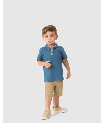 Conjunto Menino Camisa Polo Gola Retilínea Em Algodão - Carinhoso