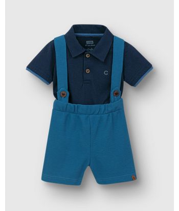 Conjunto Bebê Menino Camisa Polo E Bermuda Com Suspensório - Carinhoso