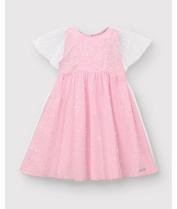 Vestido Menina Amplo Em Viscose E Tule - Carinhoso