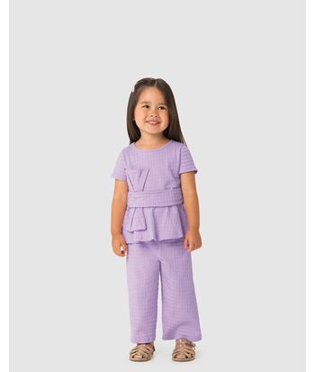 Conjunto Menina Blusa Detalhe Cintura Em Malha Texturizada - Carinhoso