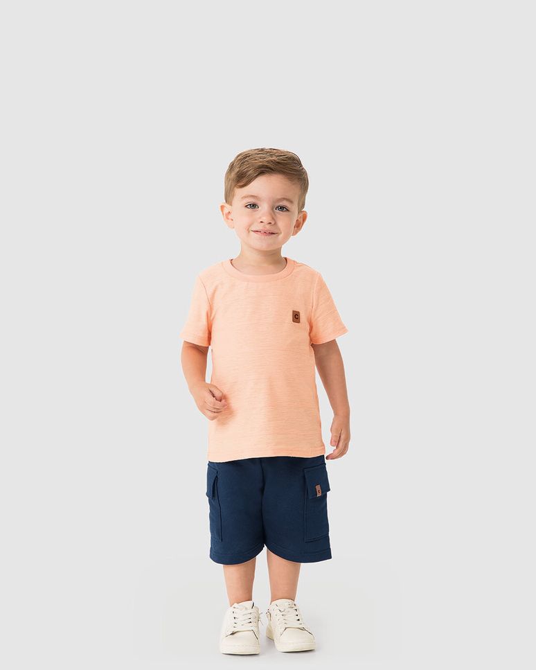 Conjunto Menino Camiseta Estampa Costas Nature E Bermuda Moletom - Carinhoso