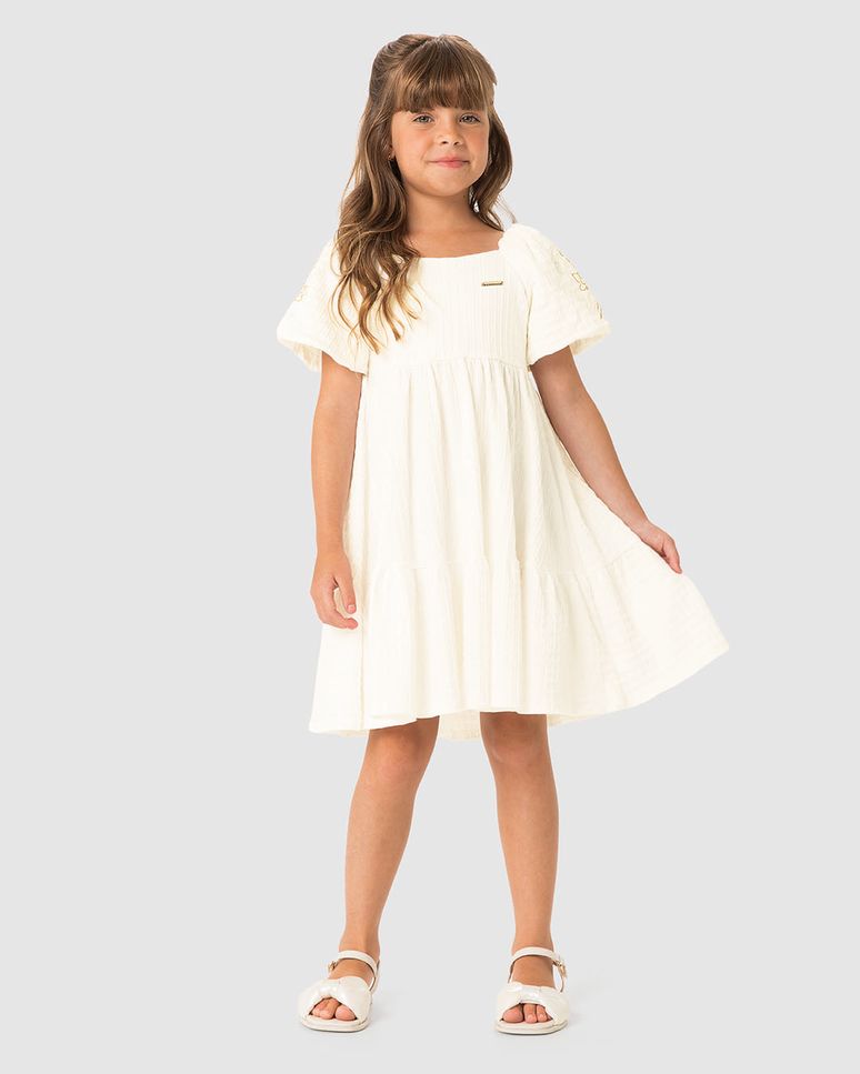 Vestido Menina Estampa Metalizada Na Manga Em Malha Texturizada - Carinhoso