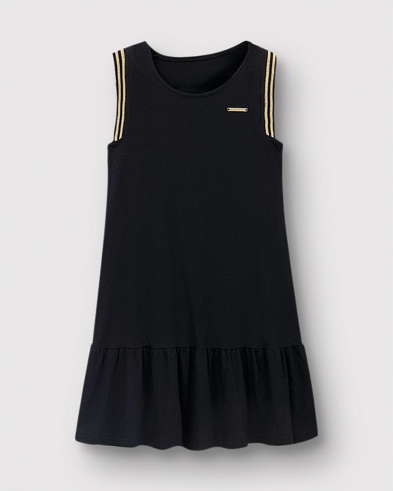 Vestido Menina Amplo Detalhe Retilínea Lurex Em Algodão - Carinhoso