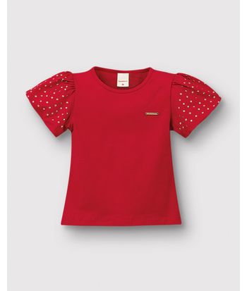 Blusa Menina Manga Curta Aplique Lantejoulas Em Algodão - Carinhoso