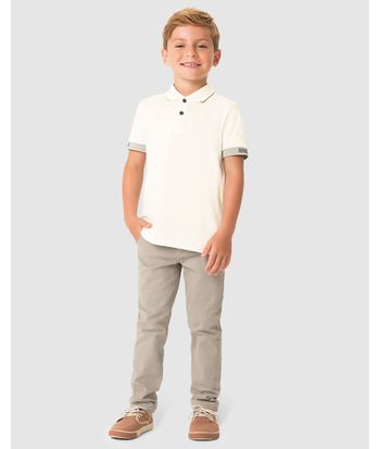 Camisa Polo Menino Manga Com Bordado Em Algodão - Carinhoso