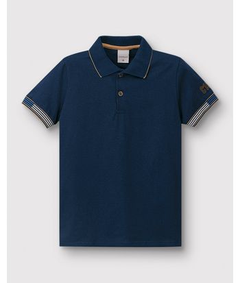 Camisa Polo Menino Manga Com Bordado Em Algodão - Carinhoso