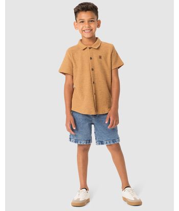 Camisa Menino Manga Curta Em Malha Texturizada - Carinhoso