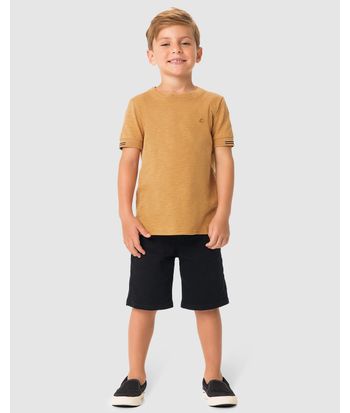 Camiseta Menino Bordado Peitoral Em Malha Rajada - Carinhoso