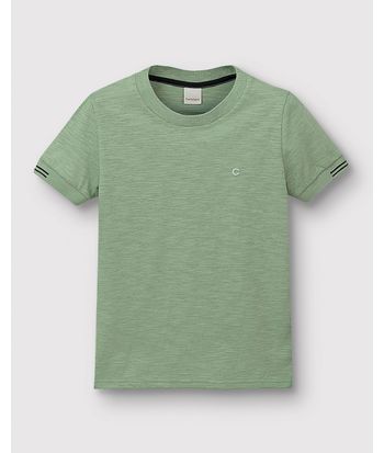 Camiseta Menino Bordado Peitoral Em Malha Rajada - Carinhoso